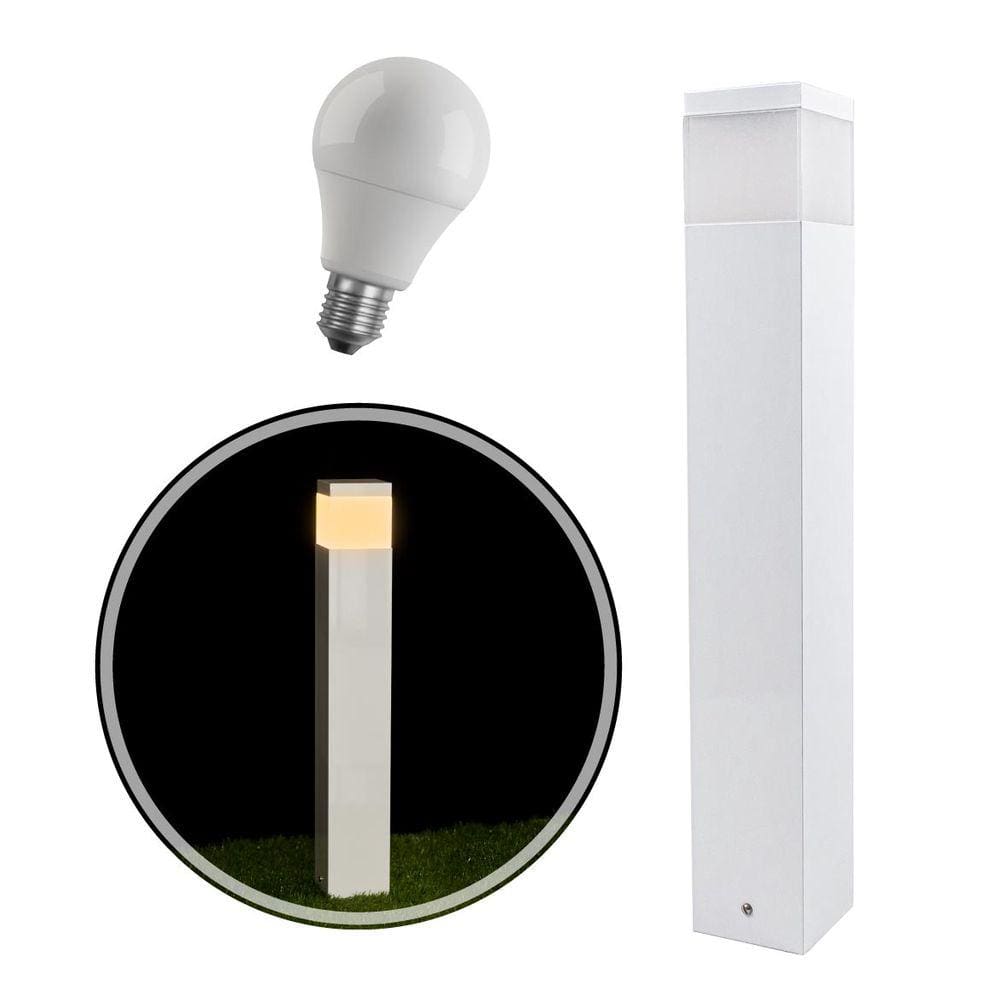 Poste Luminária Jardim 50cm Alumínio Branco + LED 12W luz Quente ST222