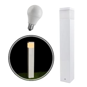 Poste Luminária Jardim 50cm Alumínio Branco + LED 12W luz Quente ST222