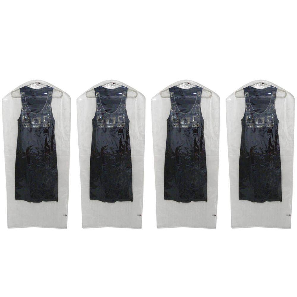 Kit 4 Capas Protetoras Roupas Vestido Terno Jaquetas 55x125cm Transparente e TNT Branco