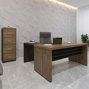 conjunto de mesa de escritório, gaveteiro e mesa de apoio executiva 4 gv marrom e preto