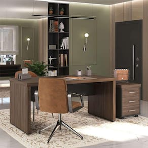 conjunto de mesa com gaveteiro de escritório executiva 3 gv marrom e preto
