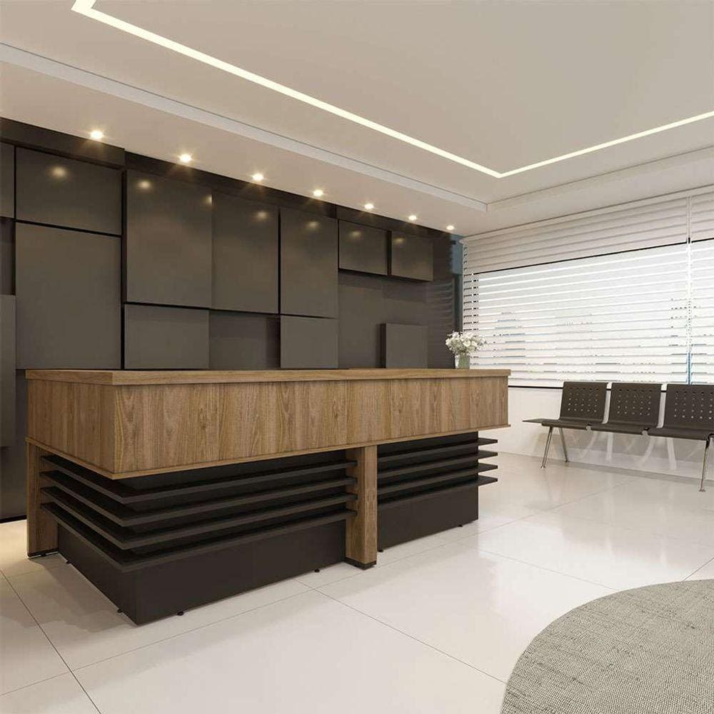 conjunto com 2 balcões de atendimento executiva marrom e preto