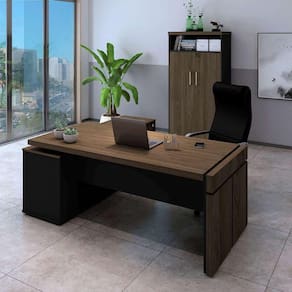 conjunto de mesa com armário de escritório executivo 3 pt marrom e preto
