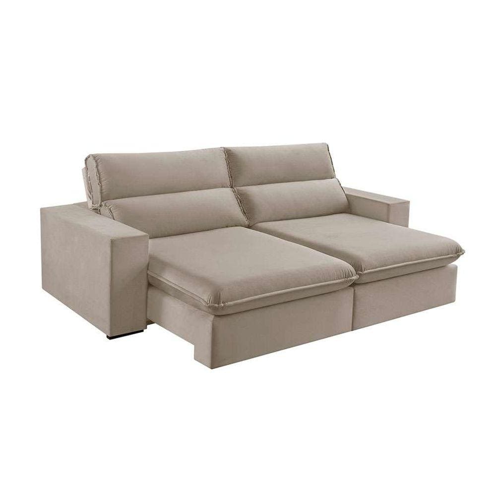 sofá 3 lugares retrátil e reclinável free veludo bege 230 cm
