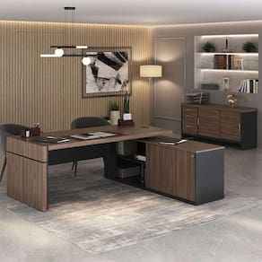 conjunto de mesa com armário de escritório executivo 3 pt 3 gv marrom e preto