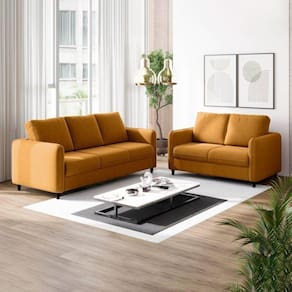 Conjunto Sofá Orquídea 2 e 3 Lugares em Veludo CabeCasa MadeiraMadeira Amarelo