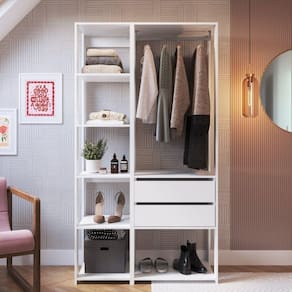 Guarda Roupa Closet 2 Peças com 1 Cabideiro 2 Gavetas e 6 Nichos Easy Prodecor Branco