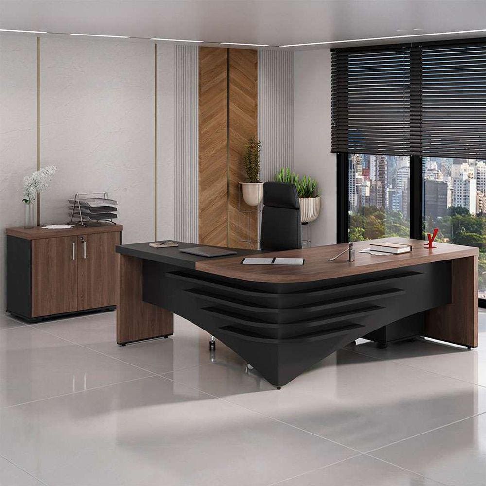 conjunto de mesa com armário de escritório executivo 2 pt charuto e preto