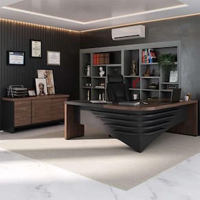 conjunto de mesa com armário de escritório executiva 2 pt 3 gv marrom e preto
