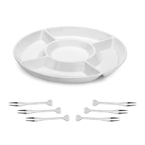Jogo 7Pçs Petisqueira Grande Melamina Branco Tabua Frios
