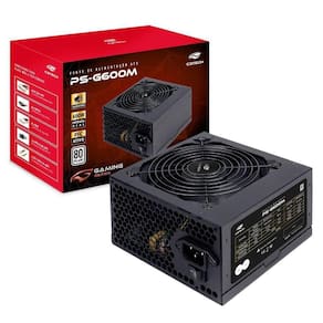 Fonte 600w Atx C3tech Ps-g600m, Bivolt Automático, 80 Plus White, Pfc Ativo, Preta