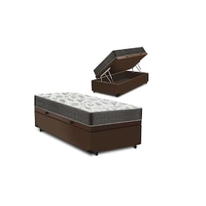 Cama Box Baú Solteiro Confort Suede Marrom + Colchão Solteiro Confort Molas Bonnel 69x88x188