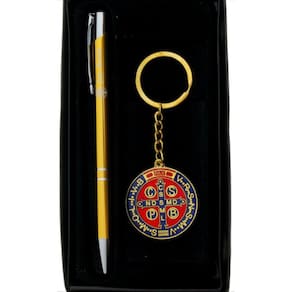 Chaveiro São Bento Moeda com Caneta Dourada
