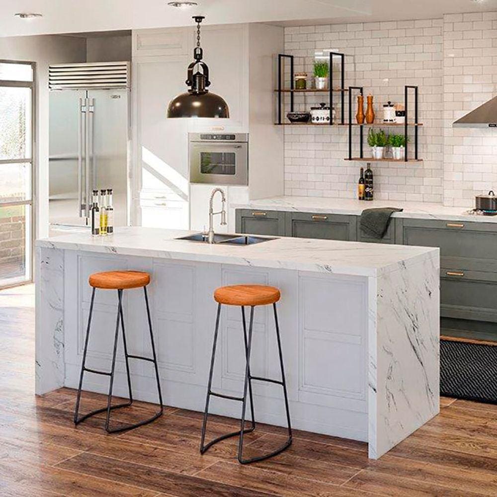 Banqueta Alta Aurora Kit 2 Banquetas Estilo Industrial Base Aço Loft e Assento Cor Peroba - Dream Home Design
