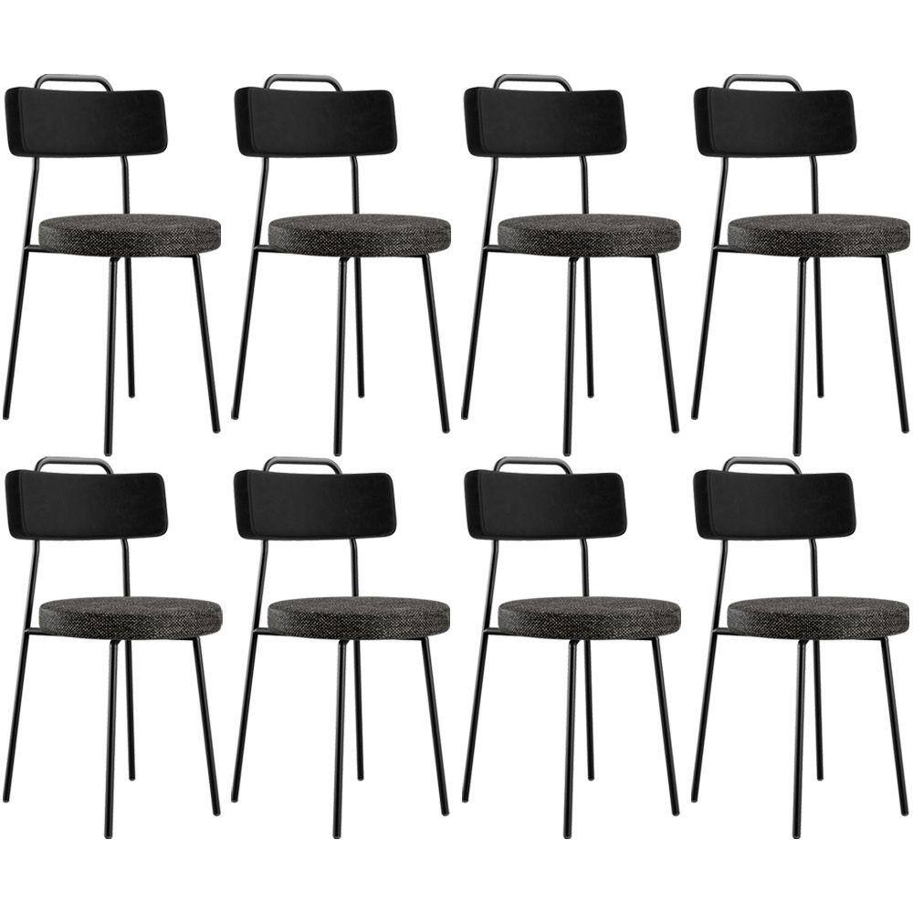 Kit 08 Cadeiras Decorativa Estofada Sala Jantar Barcelona L02 Couríssimo Preto Linho Chumbo - Lyam