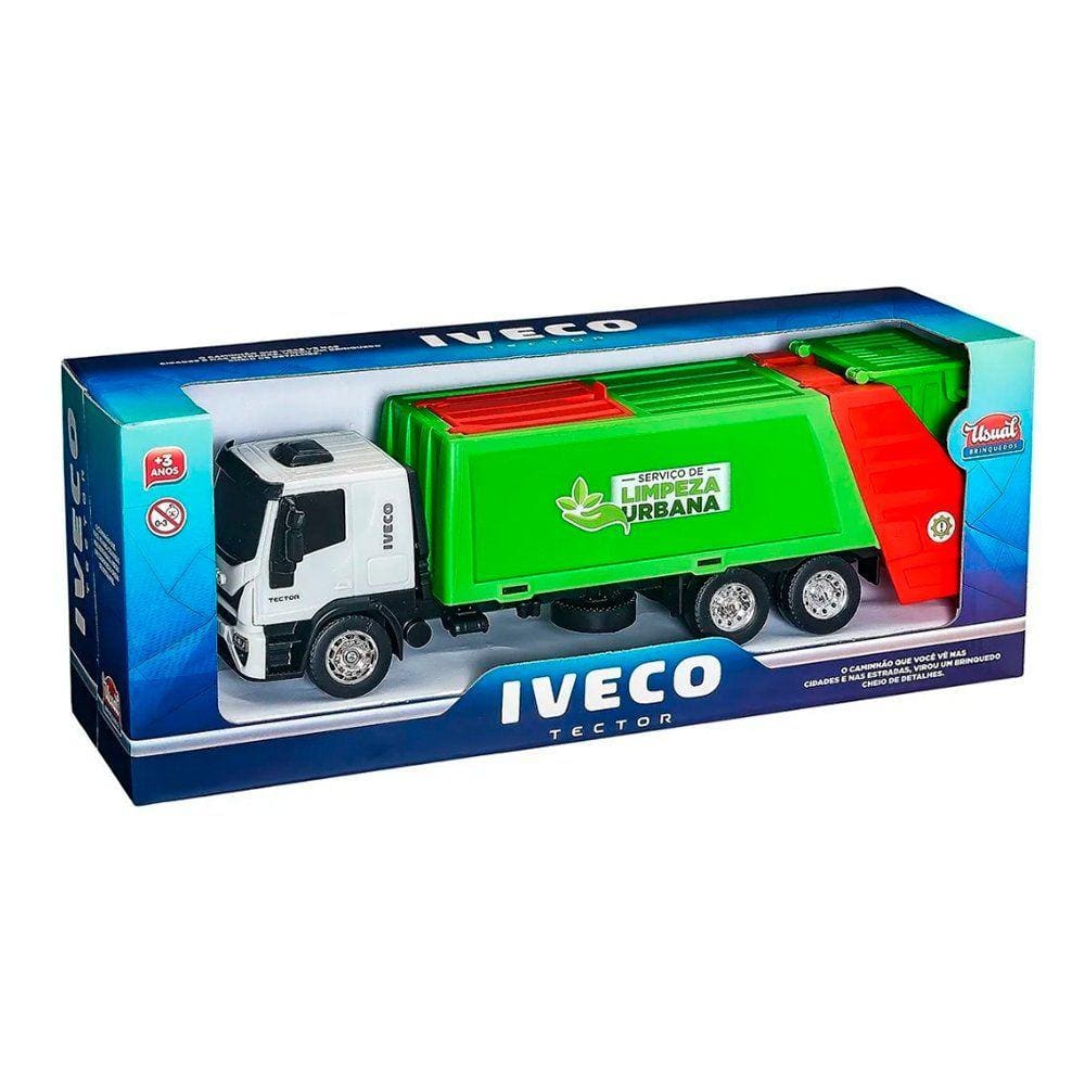 Caminhão de Brinquedo Iveco Tector Coletor Laranja e Verde em