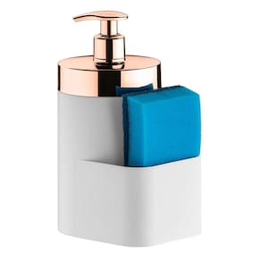 Dispenser Porta Detergente Líquido 500ml Esponja Bancada Pia Cozinha Branco Rose Gold - 520BCR Future