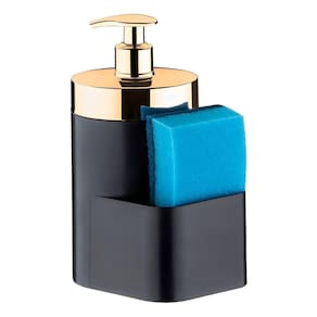 Dispenser Porta Detergente Líquido 500ml Esponja Bancada Pia Cozinha Preto Dourado - 520PTD Future