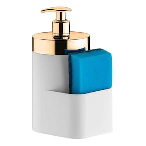 Dispenser Porta Detergente Líquido 500ml Esponja Bancada Pia Cozinha Branco Dourado - 520BCD Future
