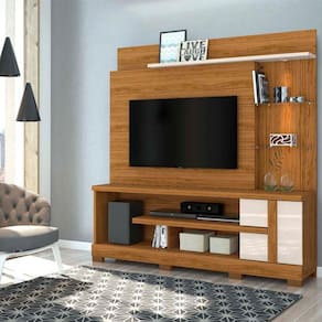 Estante Home Theater Alan Para TV até 55 Com Pés 1 Porta Cor Naturale Off White - Madetec Móveis