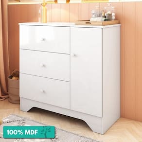 Cômoda Infantil 1 Porta e 3 Gavetas 100% MDF Ben Plus Móveis Peroba Branco Brilho