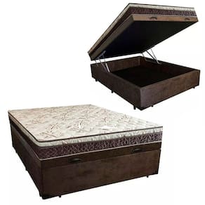 Cama Box Baú Casal Confort Suede Marrom + Colchão Casal Confort Molas Bonnel 61x138x188