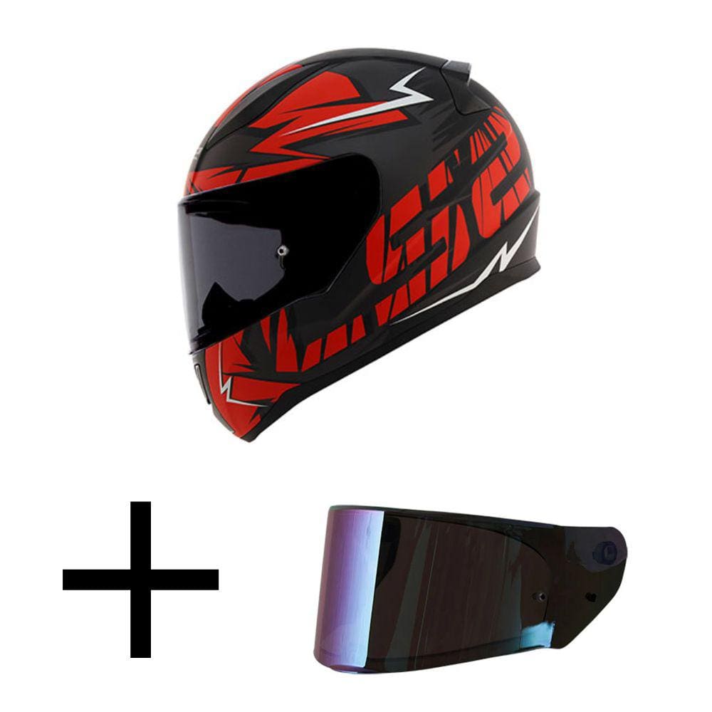 Capacete LS2 FF353 Rapid Cromo Preto e Vermelho Fosco Mais Viseira Camaleão