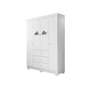 Guarda Roupa Infantil 4 Portas 3 Gavetas Roupeiro Ane Bebê Detalhe Nuvem Bco - Phoenix Baby