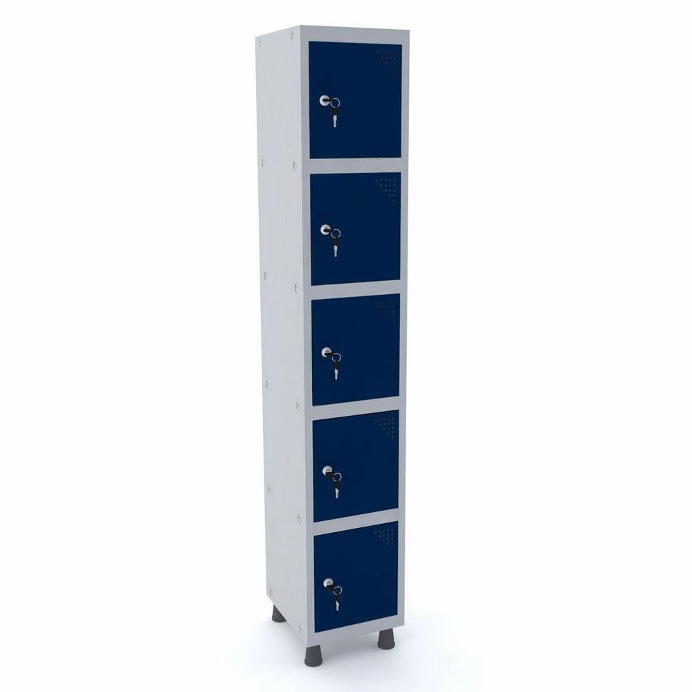 Roupeiro De Aço 1M 05 Portas Fechadura Pandin - Cinza/Azul Del Rey