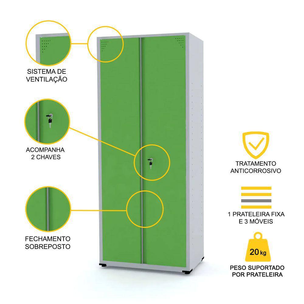 Armário De Aço 190X80x40 Pandin Ap409sl - Cinza/Verde | Ponto
