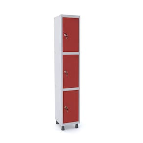 Roupeiro De Aço 1M 03 Portas Fechadura Pandin - Cinza/Vermelho