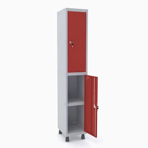 Roupeiro De Aço 1M 02 Portas C/ Prat. Fechadura Pandin - Cinza/Vermelho