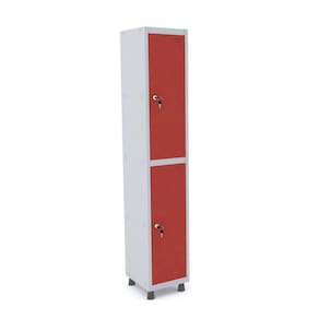Roupeiro De Aço 1M 02 Portas Fechadura Pandin - Cinza/Vermelho