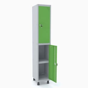 Roupeiro De Aço 1M 02 Portas C/ Prat. Fechadura Pandin - Cinza/Verde