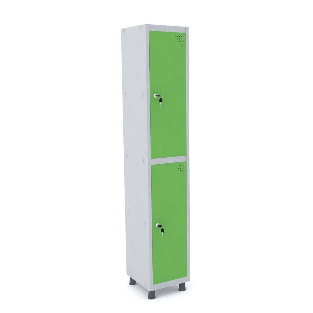 Roupeiro De Aço 1M 02 Portas Fechadura Pandin - Cinza/Verde