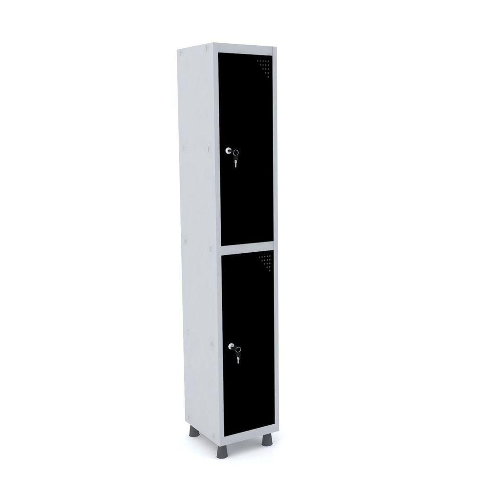 Roupeiro De Aço 1M 02 Portas Fechadura Pandin - Cinza/Preto