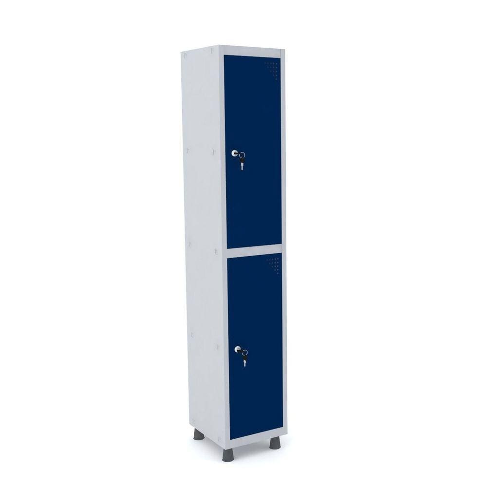 Roupeiro De Aço 1M 02 Portas Fechadura Pandin - Cinza/Azul Del Rey