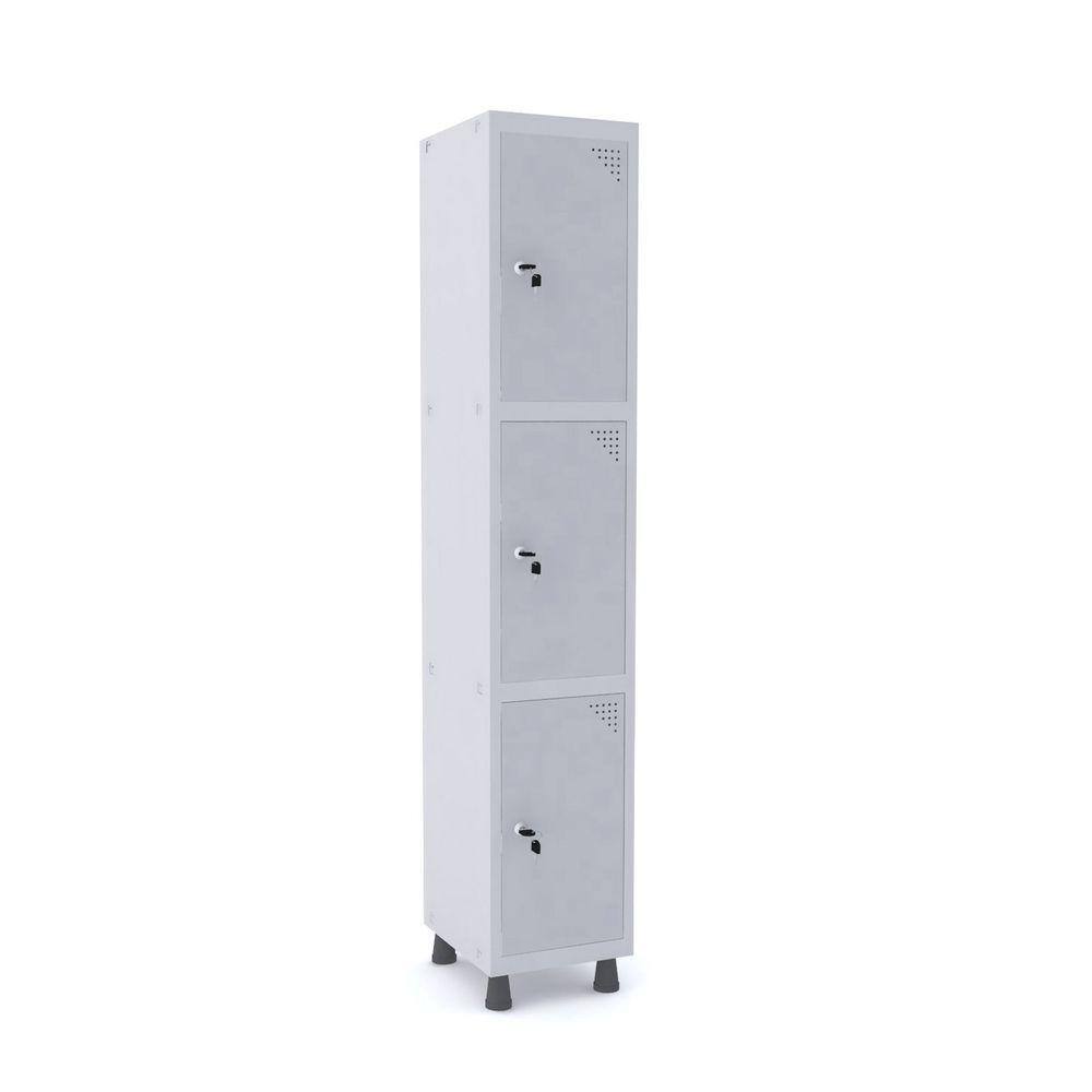 Roupeiro De Aço 1M 03 Portas Fechadura Pandin - Cinza