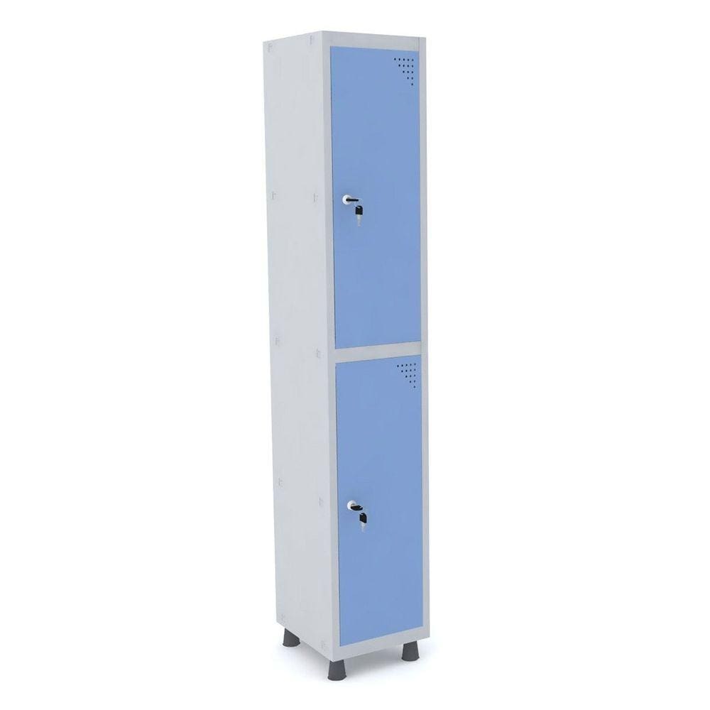 Roupeiro De Aço 1M 02 Portas Fechadura Pandin - Cinza/Azul Dalí