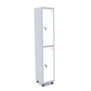 Roupeiro De Aço 1M 02 Portas Fechadura Pandin - Cinza/Branco