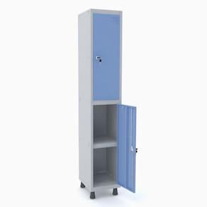 Roupeiro De Aço 1M 02 Portas C/ Prat. Fechadura Pandin - Cinza/Azul Dalí