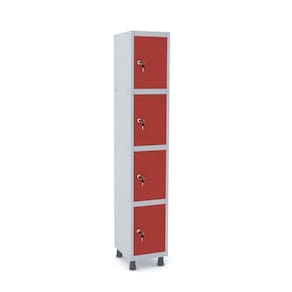 Roupeiro De Aço 1M 04 Portas Fechadura Pandin - Cinza/Vermelho