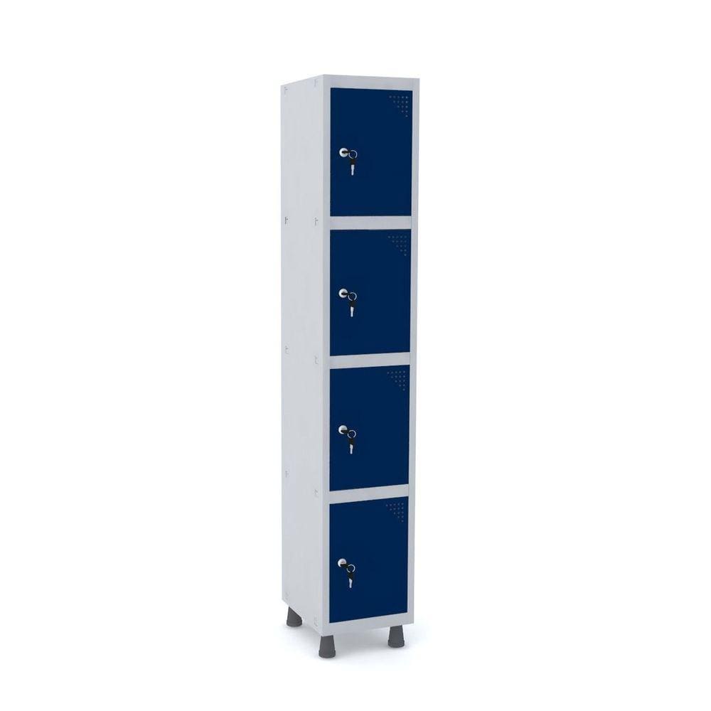 Roupeiro De Aço 1M 04 Portas Fechadura Pandin - Cinza/Azul Del Rey
