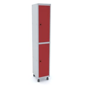 Roupeiro De Aço 1M 02 Portas Pitão Pandin - Cinza/Vermelho