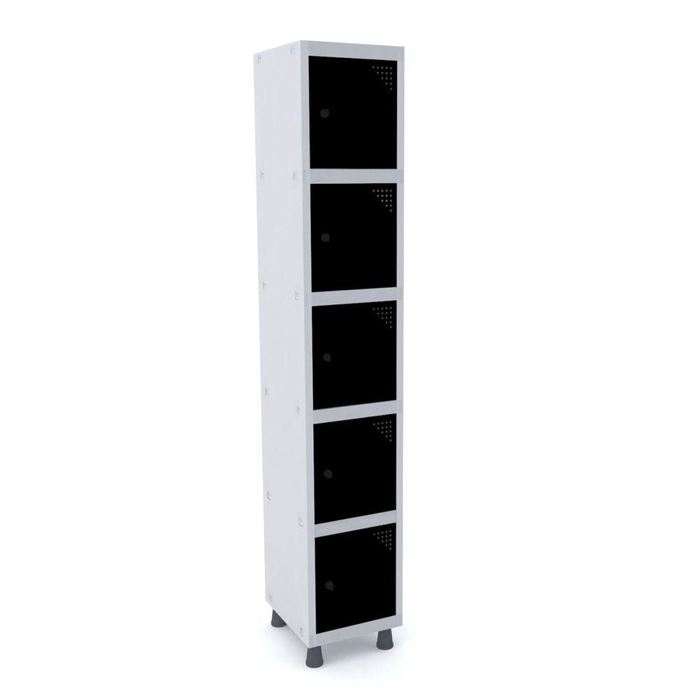 Roupeiro De Aço 1M 05 Portas Pitão Pandin - Cinza/Preto