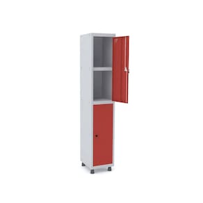 Roupeiro De Aço 1M 02 Portas C/ Prat. Pitão Pandin - Cinza/Vermelho