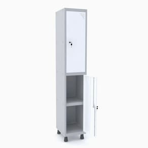 Roupeiro De Aço 1M 02 Portas C/ Prat. Fechadura Pandin - Cinza/Branco