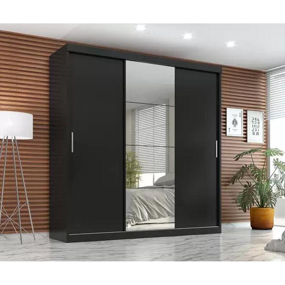 Guarda Roupa Casal 3 Portas de Correr Paris 2 Gavetas C/S Espelho - Quarta Divisão