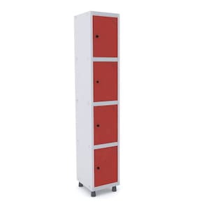 Roupeiro De Aço 1M 04 Portas Pitão Pandin - Cinza/Vermelho