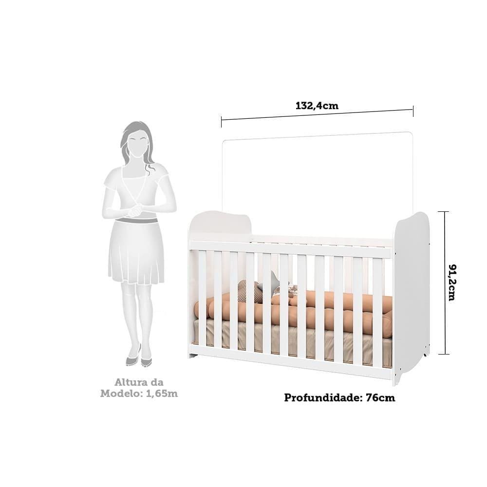 Quarto de Bebê com Guarda Roupa 2 Portas Smim e Berço Uli 100% MDF Móveis Peroba Branco Brilho